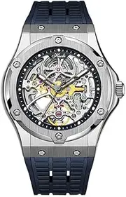 [Haofa] Skeleton Automatic Mechanical Watch for Men with Stainless Steel Case Sapphire Mirror Self-Winding Luxury Waterproof Mens Watch Business Casual Wristwatch 1913