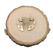 Genuine Zuni Corn Maiden Yellow Shell Kachina Dangle Earrings Southwest Jewelry*