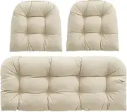 Tufted Wicker Chair Cushions of 3 Pieces, Outdoor/Indoor All Weather 1 Wicker Patio Chair Cushions and 2 U-Shape, for Patio Furniture Sofa Settee Couch(Beige)