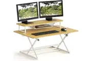 Oak Standing Desk Converter with Pneumatic Lift & Monitor Riser