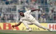 Devon Malcolm fielding for England during the 1st Test match - Old Cricket Photo