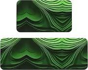 SKKNT Green Curve Texture Print Kitchen Floor Mat 2 Sets Non-Slip Rugs for Kitchen Laundry Office and Home Decor