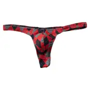 Men Thong Plaid Print Sexy Everyday Wear Male Elastic Waist G-string Panties Briefs for Fitness Red M