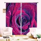 Red With Water Rose 3D Blockout Photo Print Curtain Fabric Curtains Window