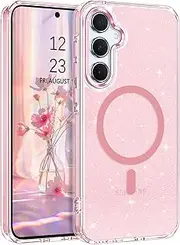 [DUEDUE] Magnetic Case for Samsung Galaxy A35 5G 6.6", Samsung A35 Glitter Bling Sparkly Women Girls Soft Protective Cover Shockproof Slim Samsung A35 Case, Clear Pink
