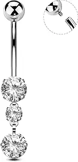 [OUFER] Titanium Belly Button Rings, Dangle Belly Rings for Women, Internally Threaded Belly Button Piercings, Long Dangle Navel Piercing Jewelry, Clear CZ Navel Rings Barbells-10/12/14/16mm