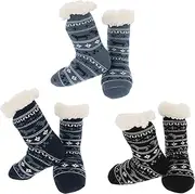 [Nuzzles GIVE YOUR FEET SOMETHING TO SNUGGLE] Nuzzles Kids Cosy Slipper Socks boys, Pack of 3, Fleece-Lined, Non-Slip Soles, Spaceship, Robots & Nordic Designs