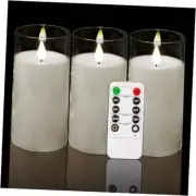 Acrylic Flameless Candles, Flickering Set of 3 Acrylic LED Candles: 6" White