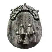 Grey Celtic Dress Sporran with Genuine Black Leather by Margaret Morrison