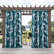 Exclusive Home Curtains Jamaica Palm Indoor/Outdoor Light Filtering Grommet Top Curtain Panel Pair, 54x108, Blue