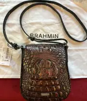 NWT Gorgeous Brahmin Everlee Black Pearl Croc Embossed Leather Crossbody Bag