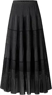 [comefohome] Maxi Skirts for Women UK Pleated Long Flowy Chiffon Elasticated Waist Tiered A Line Ladies Summer Skirt, Black, XXL