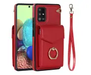 for Samsung Galaxy A71 5G Leather Wallet Case with Ring Kickstand-Red