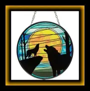 WOLF Suncatcher, Stained Glass SUNCATCHER, Howling WOLF and MOON Suncatcher