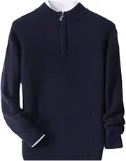 [Hamthuit] Men's Mock Neck Zipper Sweater Long Sleeve Pullover Jumper Knitwear Thick Sweater Half High Collar Pullover