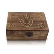 Great Birthday Gifts Handmade Decorative Wooden Jewelry Box Hamsa Hand Carvin...