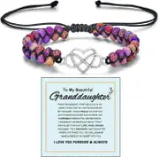 Morakot To My Granddaughter-Infinity Forever Love Heart Bracelet, Natural Emperor Stone Double Layer Purple Beaded Woven Wrap Bracelets Adjustable ...
