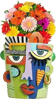 Beauty Face Flower Pot - Abstract Art Flower Vase with Facial Expressions | 15cm Decorative Resin Planter, Funny Bonsai Holder for Indoor Garden, Patio, Home Desk Decor, Colorful Design