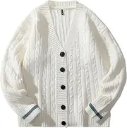 [Generic] Mens Ribbed Knit Buttons Cardigan Sweater V Neck Male Button Down Knitted Sweater Men Cable Knit Button Cardigan