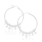 Sterling Silver 30 mm Star Clover Crescent Hoop Earrings