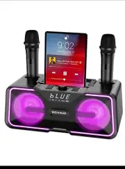 Portable Karaoke Singing Machine With 2 UHF Wireless Microphones And LED Lights