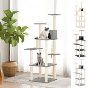 Cat Tree with Sisal Scratching Posts Tower Scratching Cream/Light Grey vidaXL