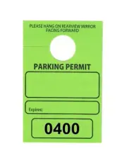 Parking Permit Hang Tags, 3 1/8 X 4 3/4, Grn, Num 0400-0449, Hole - PK/ 50 Tags
