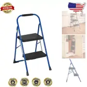 2-Step Steel Step Stool with Rubber Grip - Foldable, Slip-Resistant Design