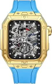 [RAYESS] Latest Style Watch Case，For Apple Watch Band 6 5 4 SE 44mm Luxury Modification Kit For iWatch 6 5 4 SE Series 44mm Fluorine Rubber Strap With Tool