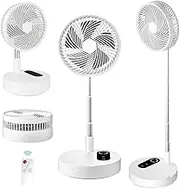 Telescopic Foldable Desk Fan/Standing Fan/Floor Fan with Remote Control, 10000mAh Rechargeable USB Powered Pedestal Fan, Adjustable Height, 4 Speeds, Quiet Portable Fan for Office Bedroom Camping