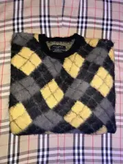 New W/ Tags All Saints Fitzroy Yellow Argyle Alpaca Pullover Sweater Size Large