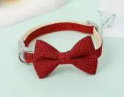 Bow Tie Pet Collar Cat Dog Stylish Stripes Safety Buckle Dark Red 7.48-12.60 in