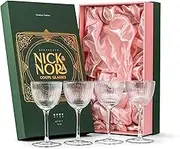 Vintage Art Deco Nick and Nora Coupe Glasses | Set of 4 | 5 oz Crystal Ribbed Cocktail Glassware for Drinking Classic Gin, Whiskey, Vodka Bar Drinks | Retro Long Stemmed Barware Goblets