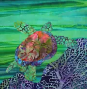 Sea Turtle Fabric Quilt Square Coastal Beach Green Ocean Purple Reef Block Panel