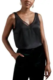 Ted Baker Womens Lilyane Mesh Trim V-Neck Cami US 2 Ted 1 Black - NWT $149
