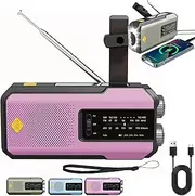 Hand Crank Solar Radio, Solar Powered Radio with Hand Crank, Emergency Crank Weather radios, with Flashlight, Cell Phone Charger, 3-Way Power,Waterproof for Camping & Blackouts (Pink)