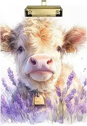 Lovely Brown Scottish Highland Cattle with Lavender Office Clip Boards Standard Hole for Teacher Must Haves for Classroom Elementary Tabla para escribir con Clip Size 9 x 12