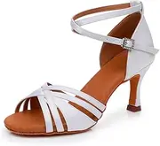 [SWDZM] Women's Satin Latin Dance Shoes Ballroom Salsa Waltz Performance Practice Dancing Shoes