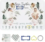 wocharm Baby Milestone Mat Blanket photo prop with floral numbers Newborn Boy Girl Gift(Prismatic)