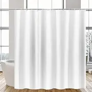 YISURE White Shower Curtain, Fabric Water-Repellent Shower Curtains for Bathroom, Solid Shower Curtain with Hooks 180x180cm
