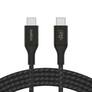 Belkin BoostCharge USB-C to USB-C Cable (2M) - Black (CAB015bt2Mbk), 240W, 30K+ Bend, Double Braided, Samsung Galaxy, iPad, MacBook, 2 Years Warranty CAB015bt2Mbk