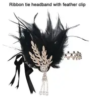 1920s Headband Black Feather Vintage Bridal Great Gatsby 20s Gangster Flapper