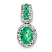 14k White Gold Halo Real Diamond and Oval Emerald Halo Pendant