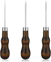 ZXIIXZ 3 Pcs Sewing Awl, Leather Scratch Hollow Hook Awl Tool Kit, Awl Tool Sewing Supplies with Gourd Shape Wooden Handle for DIY Leather Sewing Stitching Bookbinding Punching Repairing Craft