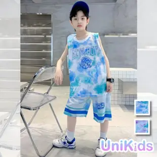 【UniKids】中大童裝2件套速乾籃球服渲染無袖背心運動五分褲 男大童裝 VP2423135(藍 紫)