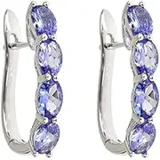 [Gin & Grace] Gin and Grace 925 Sterling Silver Mozambique Genuine Tanzanite Hoop Earrings with Diamonds for women | Ethically, authentically & organically sourced (Oval-Cut) shaped Tanzanite hand-crafted jewelry for her | Tanzanite Earrings for women