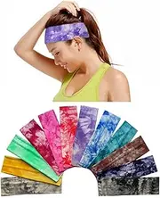 12 Pack Cotton Headbands by Teemico - Tie Dye Headbands Cotton Stretch Headbands Elastic Yoga Hairband for Teens Girls Women Exercise Running Sports Hair Wrap Accessories
