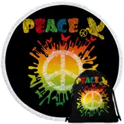 Dove and Butterflies Retro Peace Sign Round Beach Towel