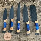 Handmade Hand Forged Carbon Steel Chef Knife Set Kitchen Knives With Leather Bag