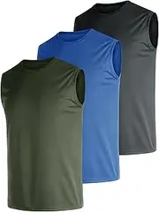 [E-LIINJOYE] Men's 3 Pack Dry Fit Quick Dry Tech Performance Sleeveless Running T Shirts Mesh Sport Gym Bodybuilding Tank Tops
